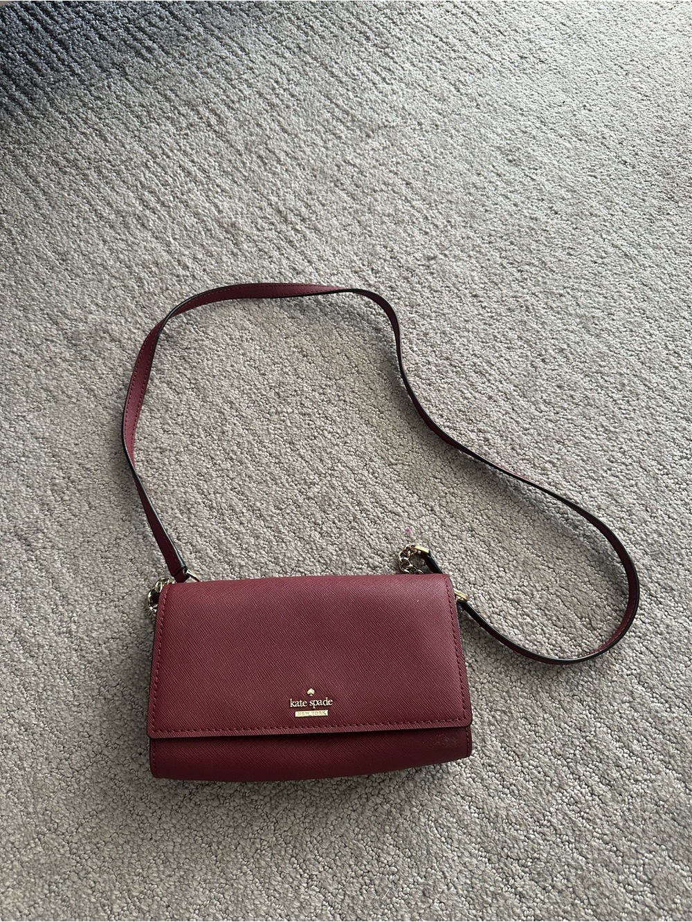 kate spade burgundy crossbody bag with gold hardware